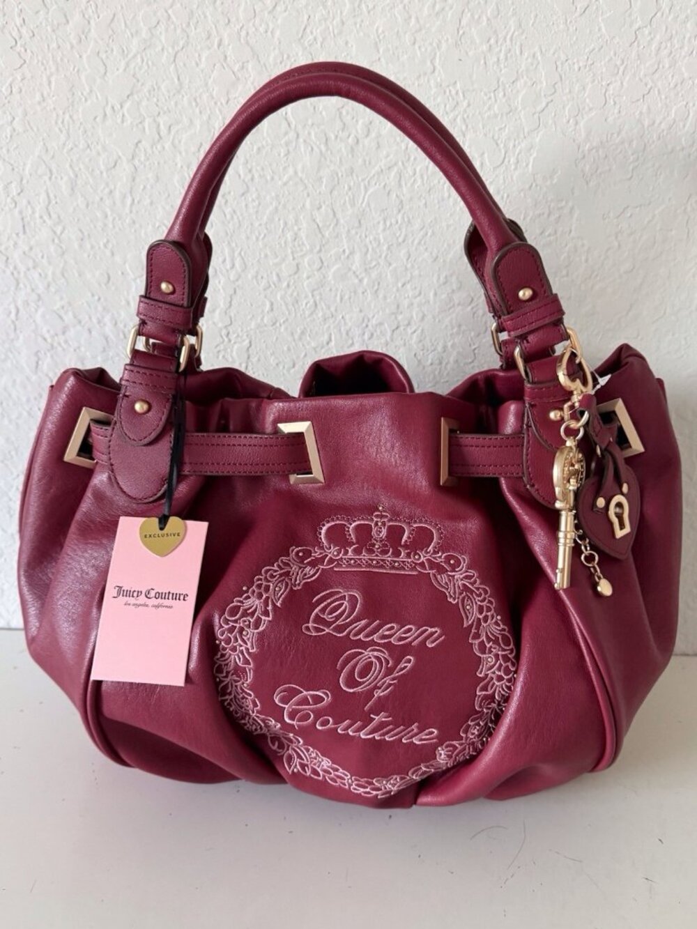 Juicy Couture Queen of Couture Cranberry Juice Large Tote Bag W/Key Charm NEW
